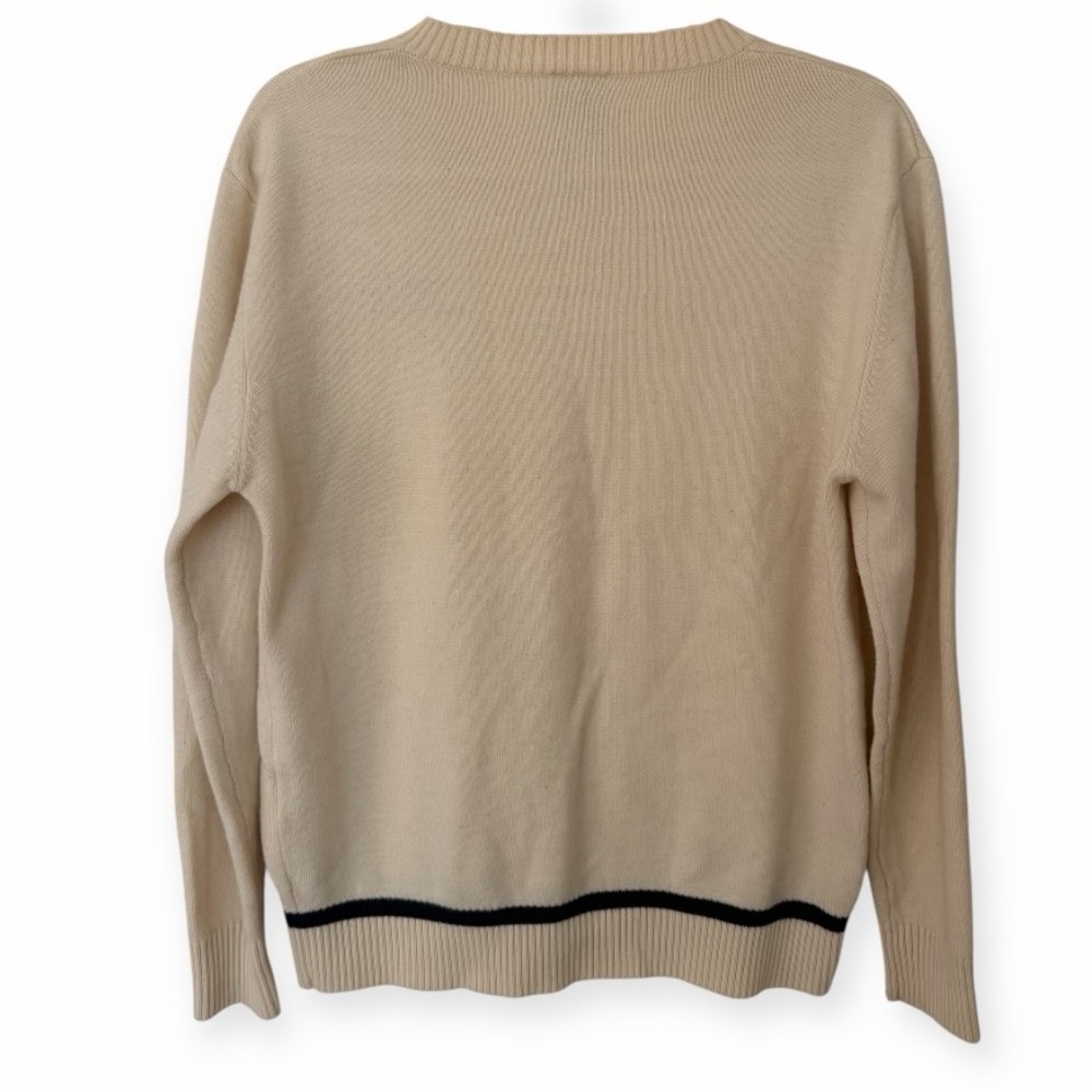 Mizuno Vintage Knit Sweater Cream V-Neck Embroidered Logo L 90s Y2K Wool - Picture 4 of 9